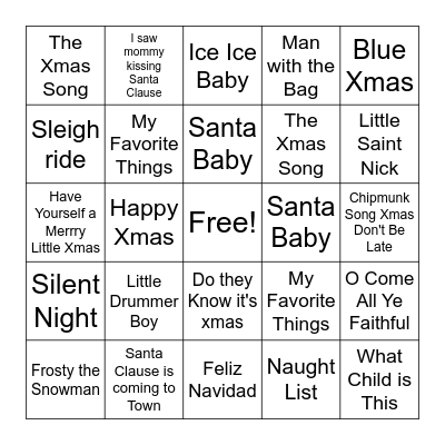 Xmas Song Bingo Card