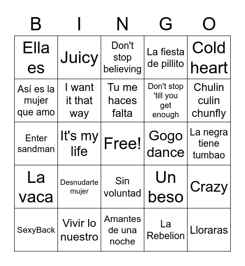 Spanglish Bingo Card