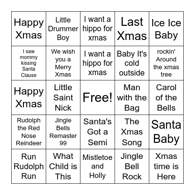 Xmas Song Bingo Card