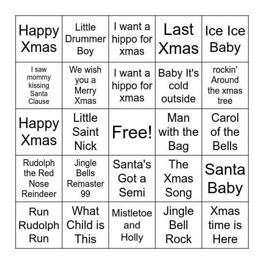 Xmas Song Bingo Card