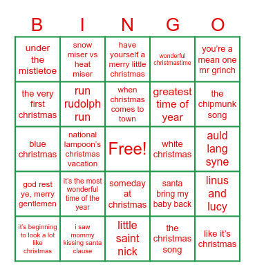 MEG’S CHRISTMAS SINGO Bingo Card