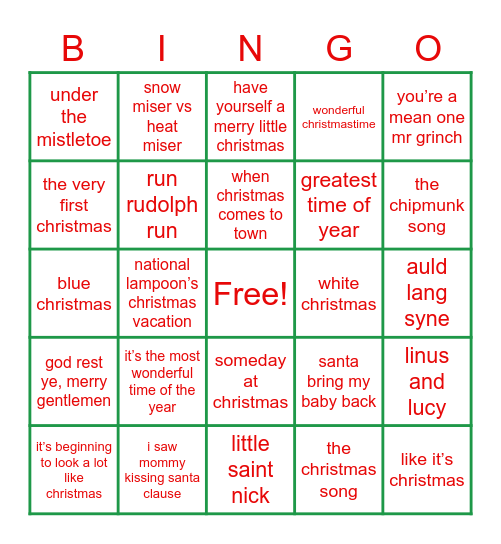 MEG’S CHRISTMAS SINGO Bingo Card