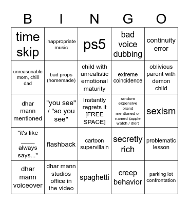 Dhar Mann Bingo CC Bingo Card