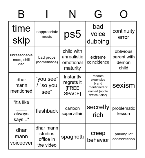 Dhar Mann Bingo CC Bingo Card