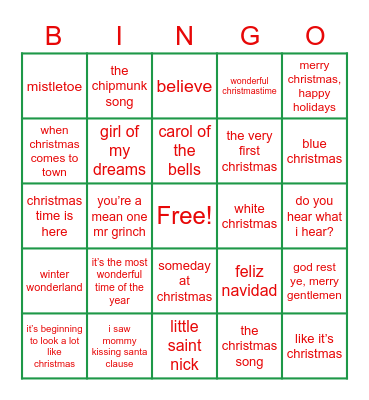 MEG’S CHRISTMAS SINGO Bingo Card