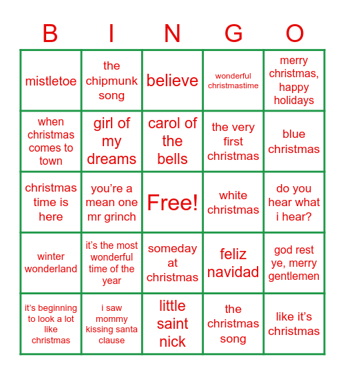 MEG’S CHRISTMAS SINGO Bingo Card
