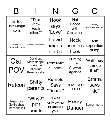 Once Upon A Time Bingo Card