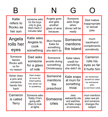 Inappropriate Family Christmas Bingo Card