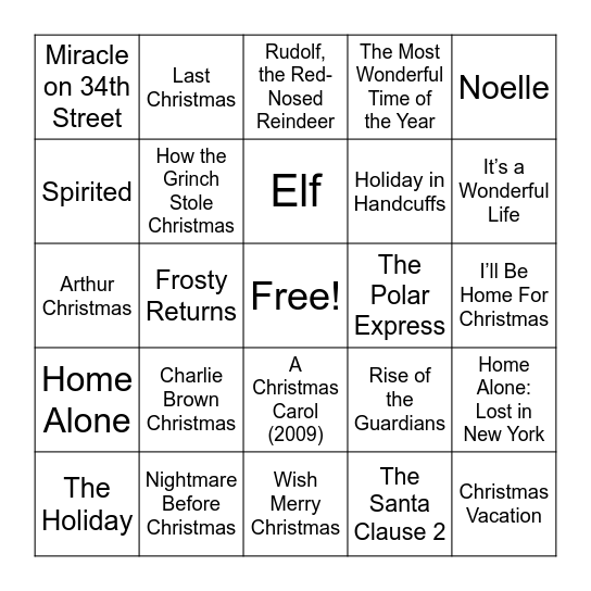 Christmas Movie Quotes Bingo Card