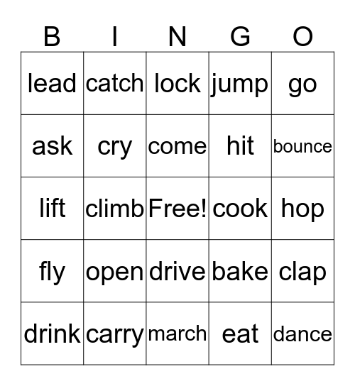 VERBS - Action Words Bingo Card