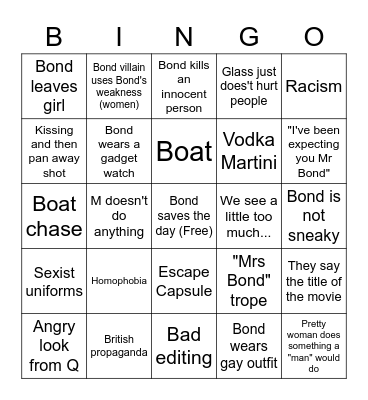 Bond Bingo Card