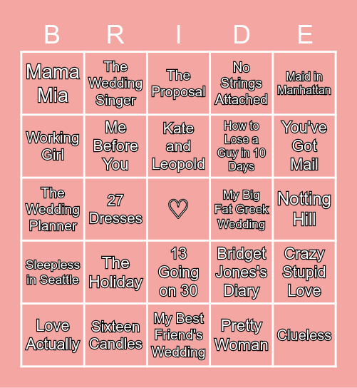 Miki's Rom-Com Bingo Card