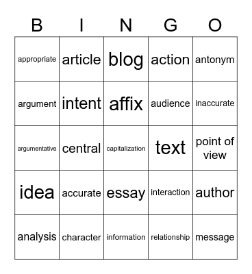 Untitled Bingo Card
