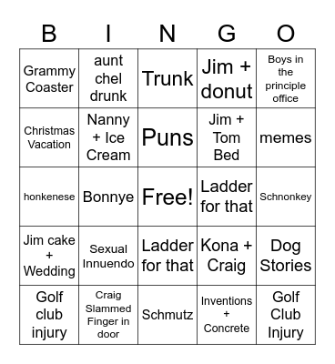 Nagle Family Bingo Card