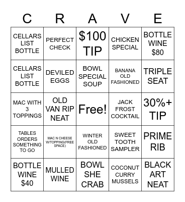 CRAVE Bingo Card