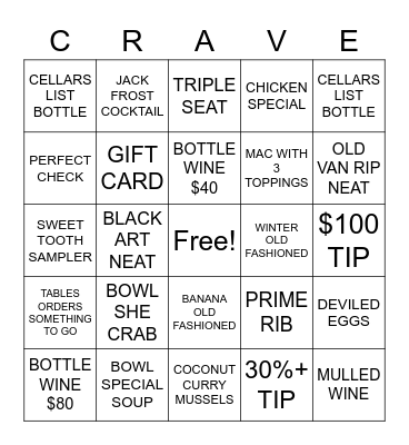 CRAVE Bingo Card