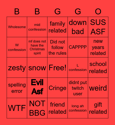 BBG HOLIDAY CONFESSIONS Bingo Card