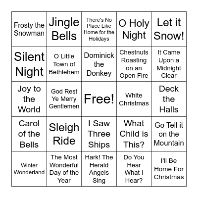 Christmas Songs Bingo Card