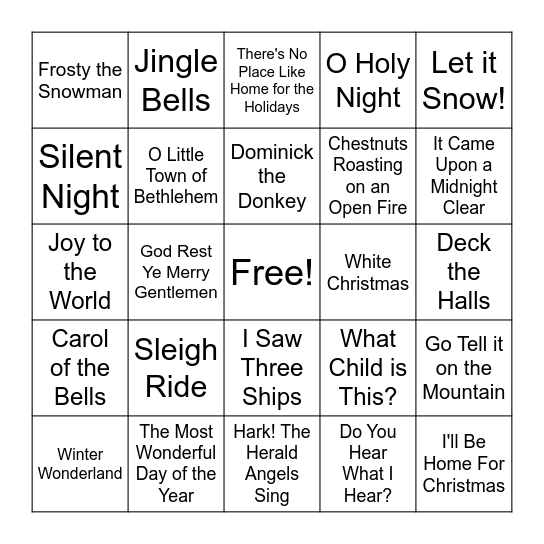 Christmas Songs Bingo Card