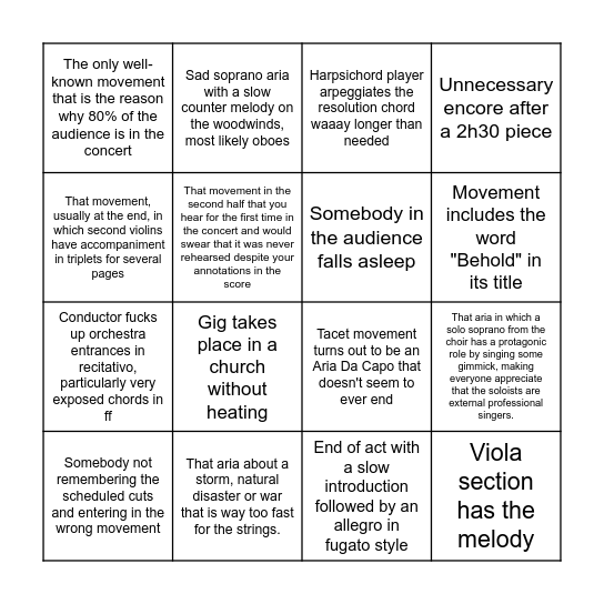 Baroque/Classical Oratorio Bingo Card