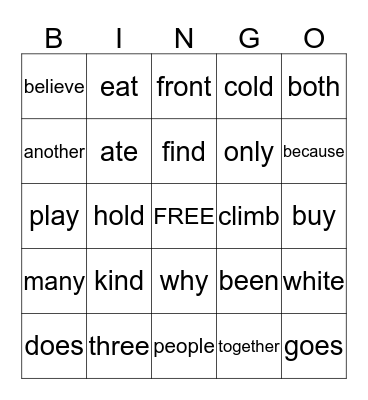 BINGO 2 Bingo Card