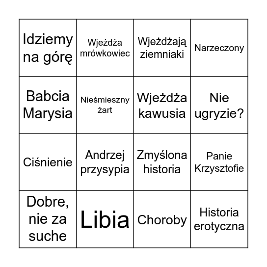 Wigilijne bingo Card