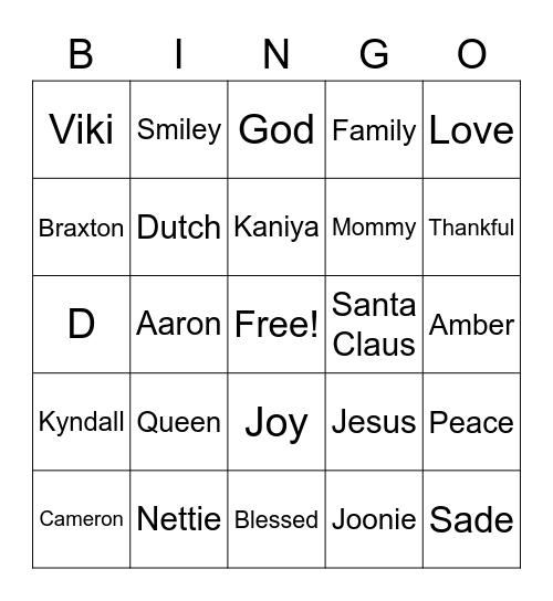 Family B-I-N-G-O Bingo Card
