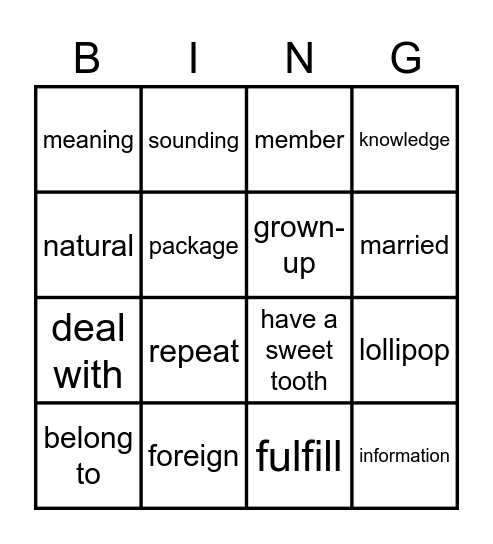 G9 L5 Vocab Bingo Card