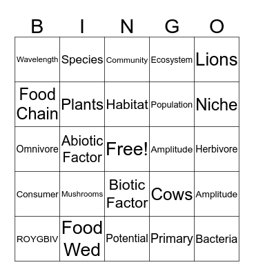 Ecology Review Bingo Card