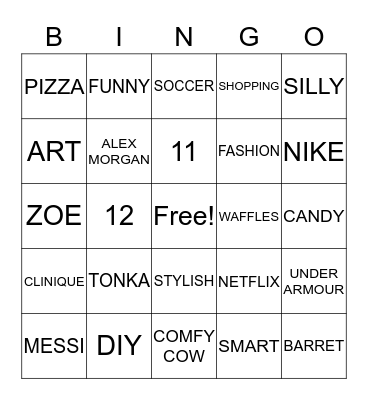 ZOE'S BIRTHDAY BINGO Card