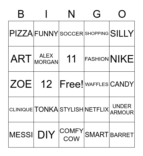 ZOE'S BIRTHDAY BINGO Card