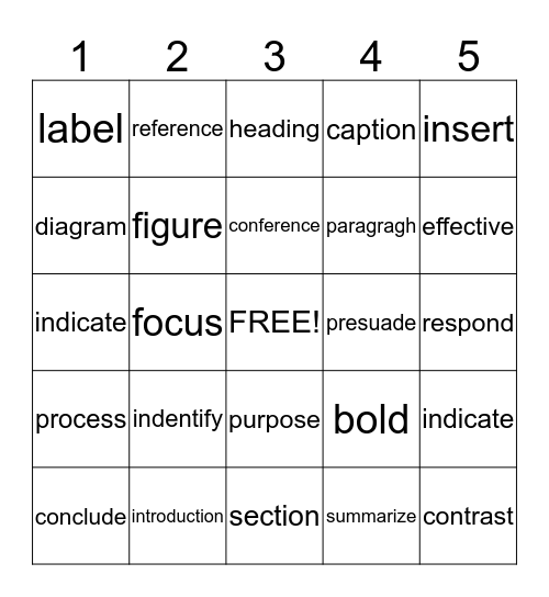 Tier Two Vocabulary Bingo Card