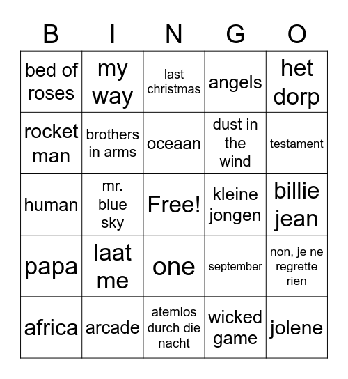 Vleerboers muziekbingo Card
