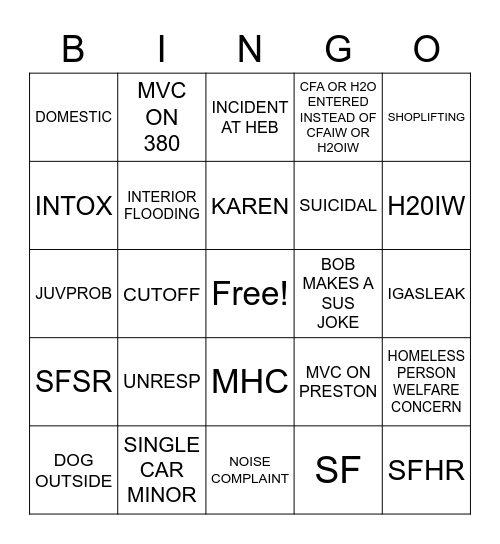 CHRISTMAS EVE DAY SHIFT Bingo Card