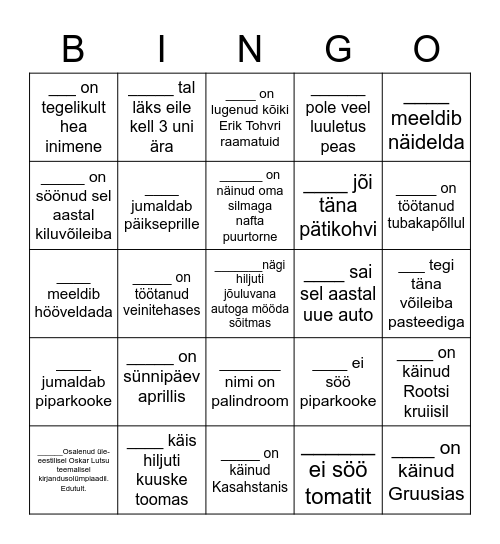 JÕULU Bingo Card