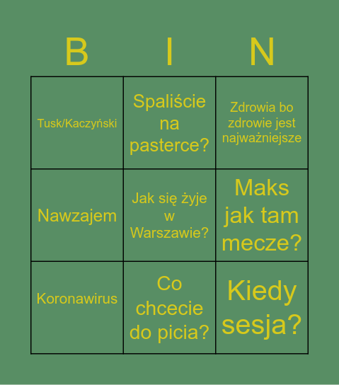 Święta w wariatkowie Bingo Card