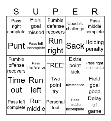 Super Bowl Bingo! Bingo Card