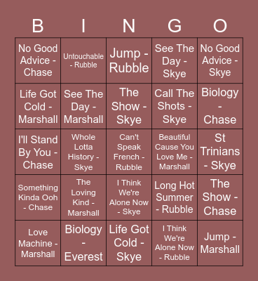 September 2020 - Family Bingo Card