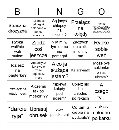 Matka w święta be like: Bingo Card