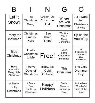 Christmas Song Bingo Card