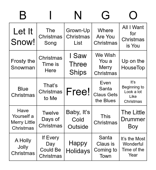 Christmas Song Bingo Card