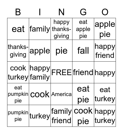 Happy Thanksgiving! :) Bingo Card