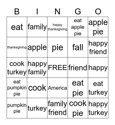 Happy Thanksgiving! :) Bingo Card