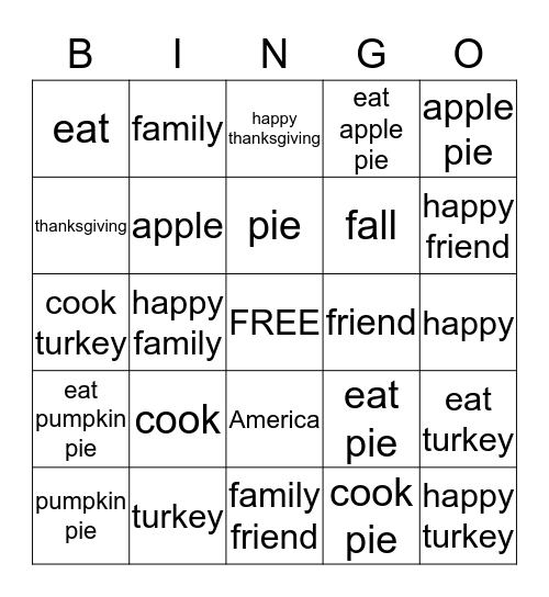 Happy Thanksgiving! :) Bingo Card
