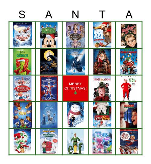 Christmas Movie Bingo Card