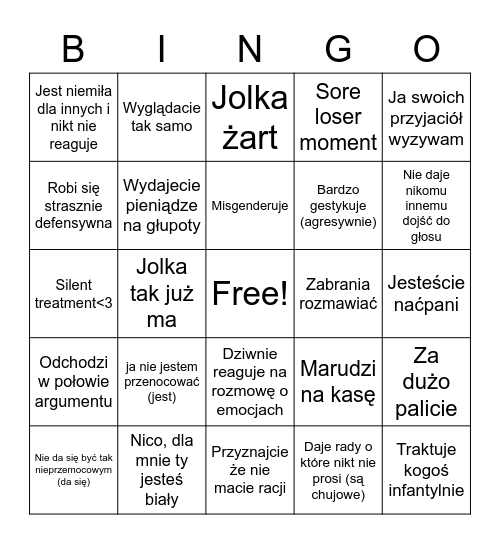 Bingo Jolka 2022 Bingo Card