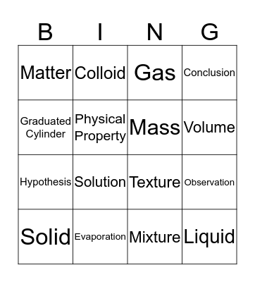 Matter Bingo Card