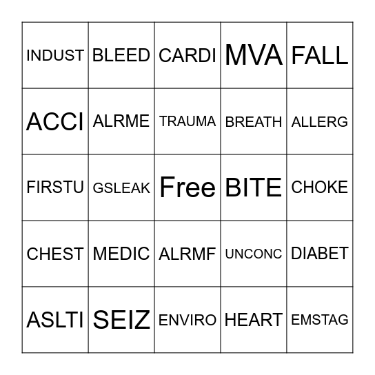 EMS/FIRE BINGO Card