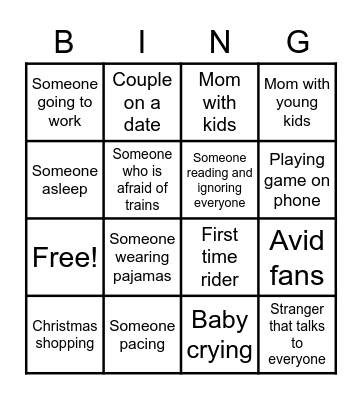 Riding a train to football game Bingo Card