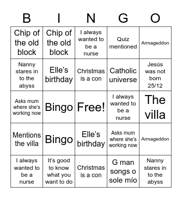 Untitled Bingo Card